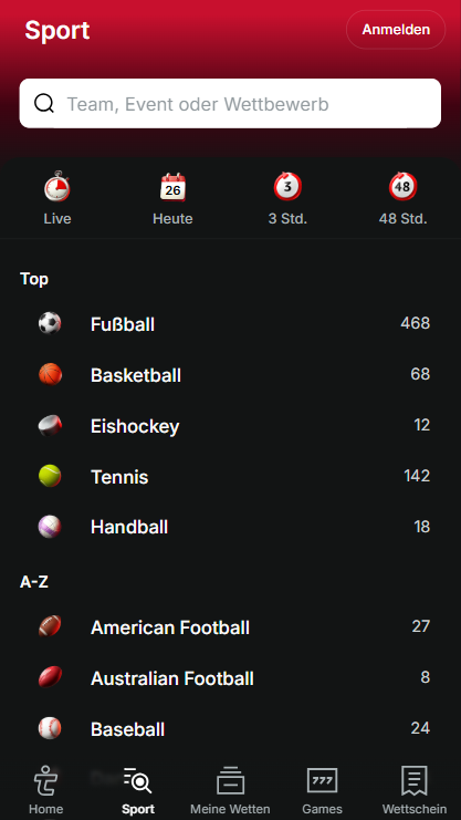 Screenshot der Startseite der Tipico-Website